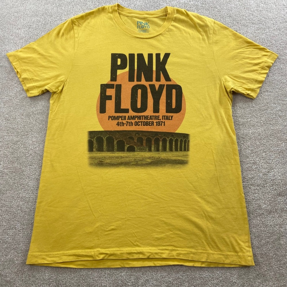 Pink Floyd T-Shirt Mens M Yellow Pompeii Amphitheatre Italy 1971 Graphic Tee